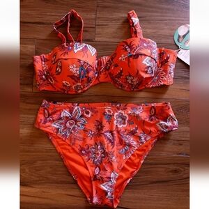 RHODE X Target Orange Floral Boho Bikini Swimwear‎